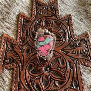 Sterling Silver 925 Adjustable ring. Cotton Candy  Pink and Turquoise Stone Ring